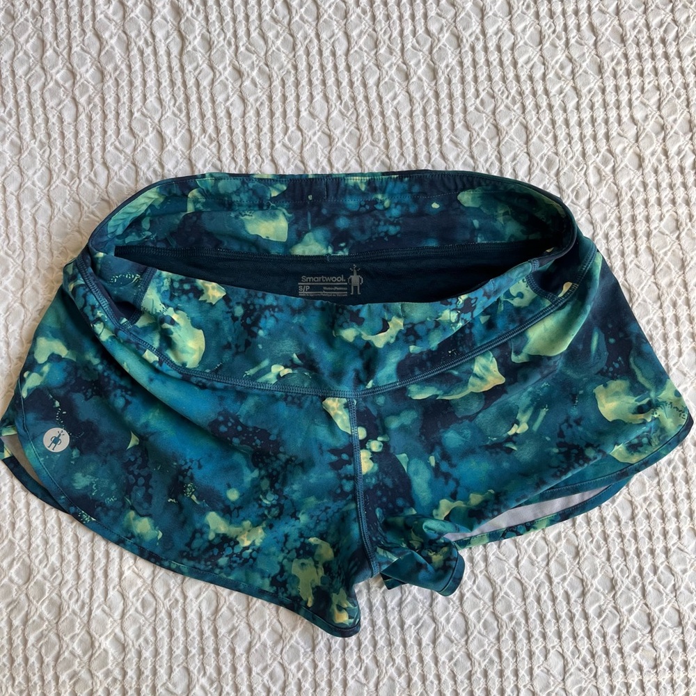 Smartwool Aqua Teal & Navy Printed Running Shorts